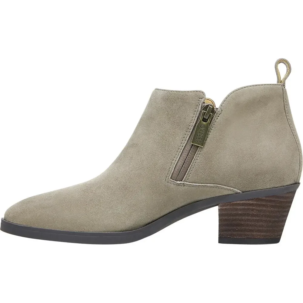 Vionic Stone Tan Gray Suede Cecily Waterproof Block Heel Booties Sz.8.5